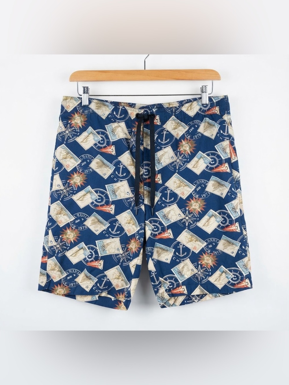 Chaps Men’s Cotton Lounge Shorts Navy Compass Stamps